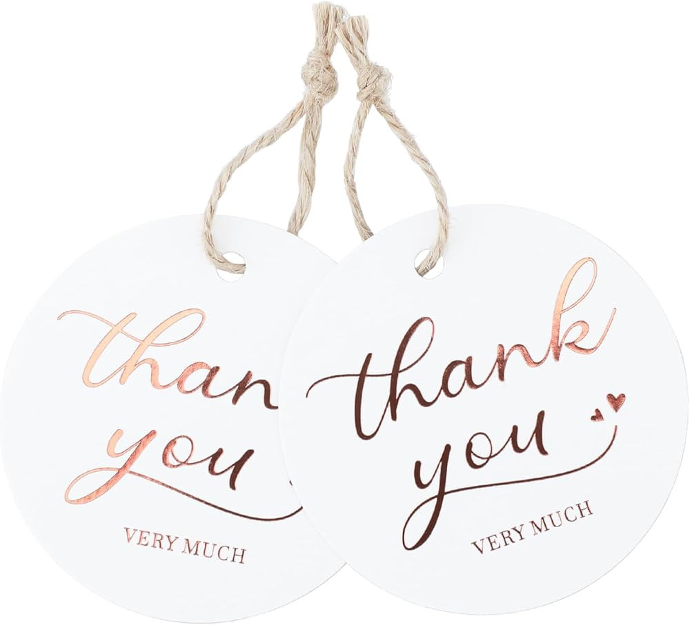 jijAcraft 100Psc Thank You Tags with String, Thank You Very Much Gift Tags, Rose Gold Foil Round ... | Amazon (US)