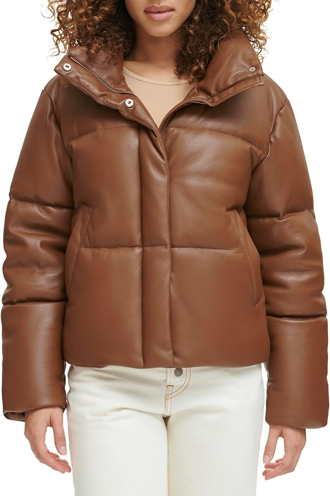 Levi's Women's Vegan Leather Quilted Short Puffer Jacket | Amazon (US)