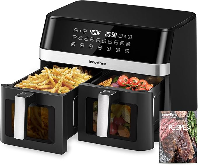 12QT Large Dual Air Fryer, 10-in-1 Double Zone Airfryer with 2×6QT Baskets, 60° Easy-Panel with... | Amazon (US)