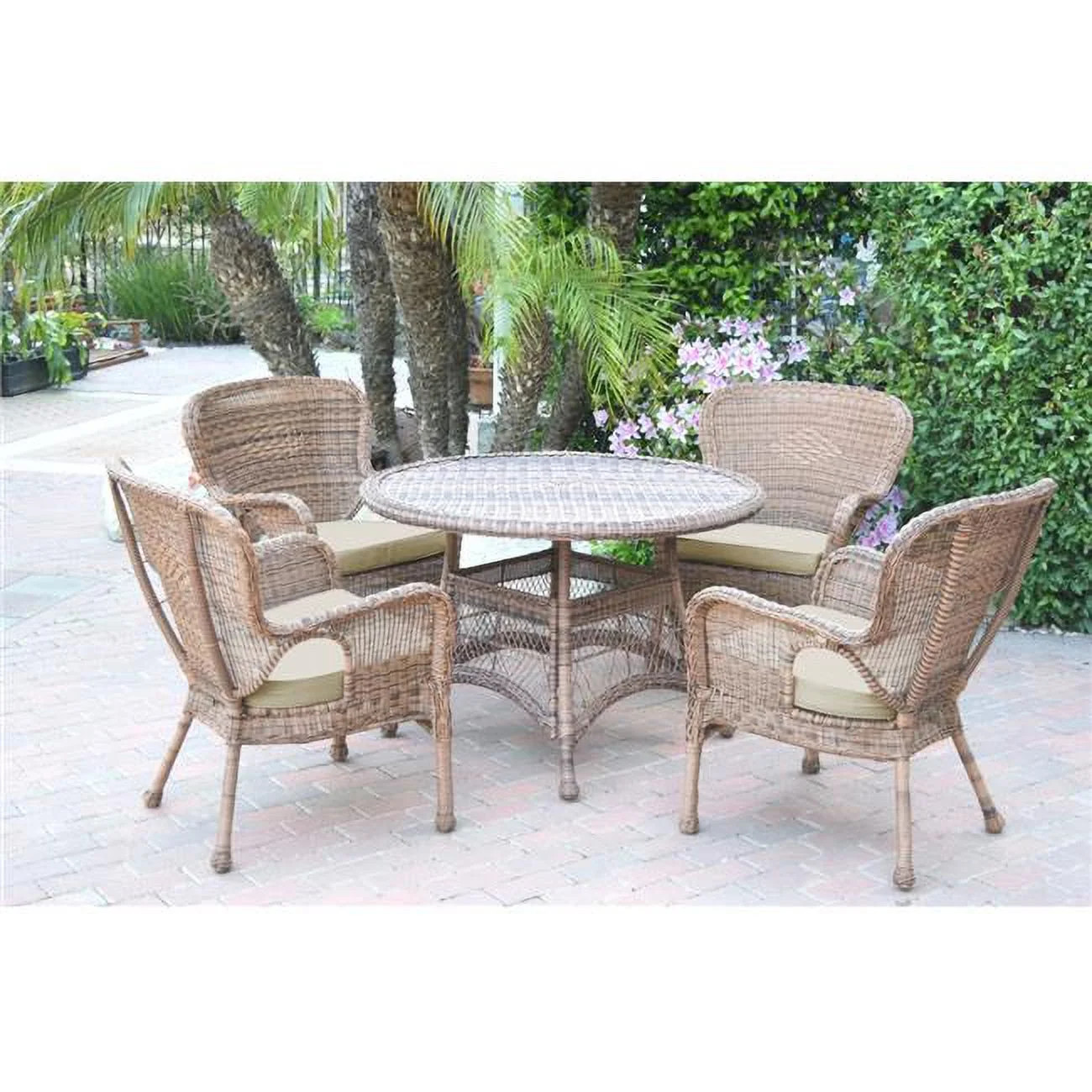 Jeco  5 Piece Windsor Honey Wicker Dining Set, Tan Cushion | Walmart (US)