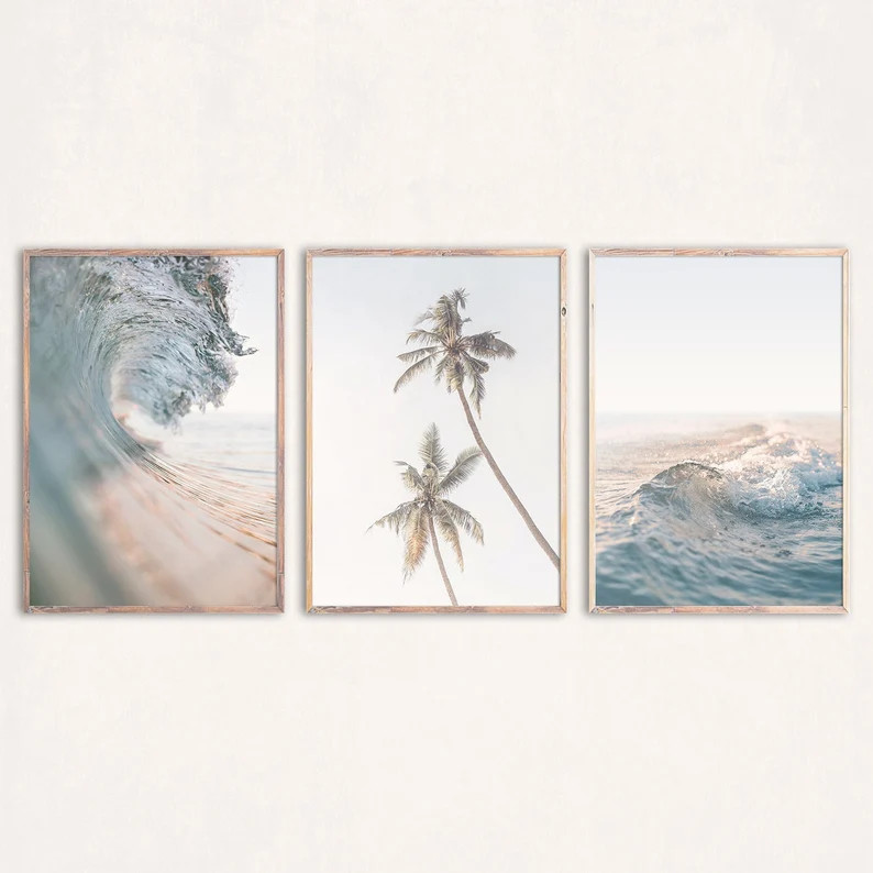 Pastel Beach Print Set of 3 Posters Ocean Printable Beach Wall Art Pastel Decor Neutral Art Print... | Etsy (US)