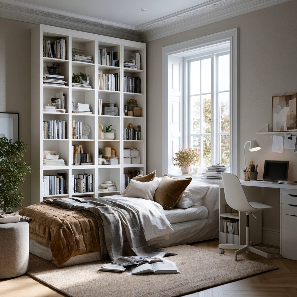 Teenagers need more than just a bedroom. They need a space that grows with them.

Their teen years are filled with learning, creating, studying, discovering new interests, and slowly building their own identity. The best way to support that growth at home is by giving them space that feels inspiring, functional, and personal.

One of the easiest ways to do that is by maximizing wall space with beautiful bookcases and shelving.

A well-designed bookshelf is not just for books anymore. It becomes a place for creativity. A space to display collectibles, favorite books, art supplies, trophies, journals, candles, framed memories, and all the little things that make them who they are.

Whether you choose a full wall library look, a half wall installation, or a smaller section like this, built-in style shelving instantly makes a teen bedroom feel elevated, organized, and intentional.

Pair it with soft neutral bedding, a simple desk, warm lighting, and calming tones to create a room they can grow into for years, not just a temporary phase.

Because giving teenagers more space is not about filling a room. It is about giving them room to become themselves.

Explore our edit of elegant shelving, desks, and teen room essentials designed to grow with every stage.

#TeenRoomIdeas #HomeDecorInspo #ModernInteriors 

 #LTKmomlife #LTKHome #LTKKids