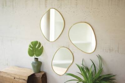 Brass Framed Organic Shaped Mirror (Set of 3), Gold | Ashley Homestore