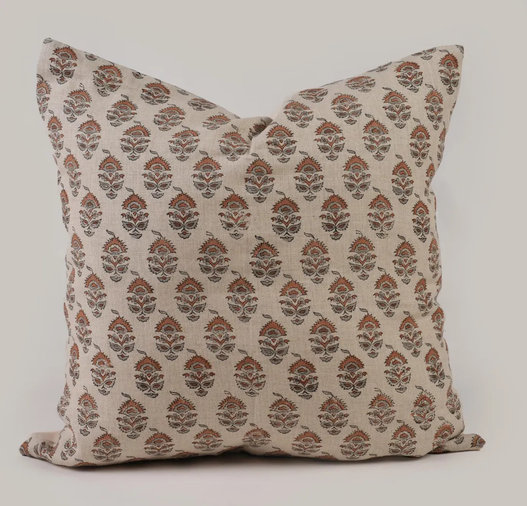 French Country Pillow Rust Pillow Cover Spring Flowers Throw Pillow Farmhouse Rustic Boho Gray Pi... | Etsy (US)