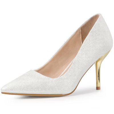BLISSFUL STEP Women's Pointed toe Stiletto Heel Sparkly Heels Pumps White 8.5 | Target