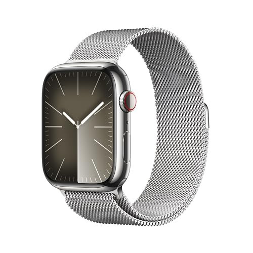 Apple Watch Series 9 [GPS + Cellular 45mm] Smartwatch with Silver Stainless Steel Case with Silver Milanese Loop. Fitness Tracker, Blood Oxygen & ECG Apps, Always-On Retina Display | Amazon (US)
