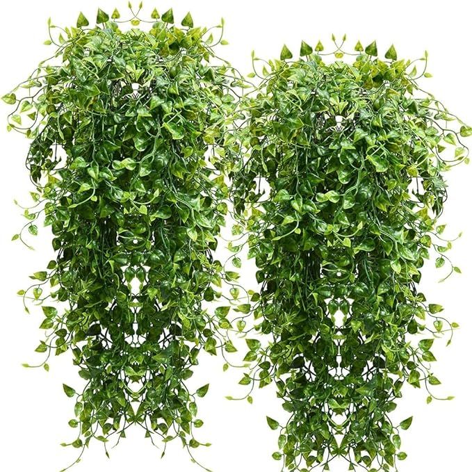 Artificial Hanging Plants 4pcs 33-in Fake Hanging Plant Faux Ivy Vine Leaves UV Resistant Plastic... | Amazon (US)