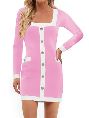 Cicy Bell Womens Sweater Mini Dress Long Sleeve Knitted Bodycon Elegant Business Formal Dresses Pink | Amazon (US)