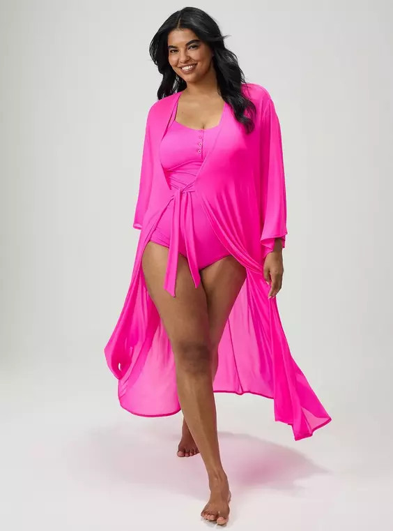Tie Front Maxi Swim Kimono in Black | Torrid (US & Canada)