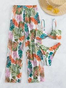 3pcs Tropical Print High Cut Bikini Swimsuit With Cover Up SKU: sw2210201628190919(100+ Reviews)$... | SHEIN
