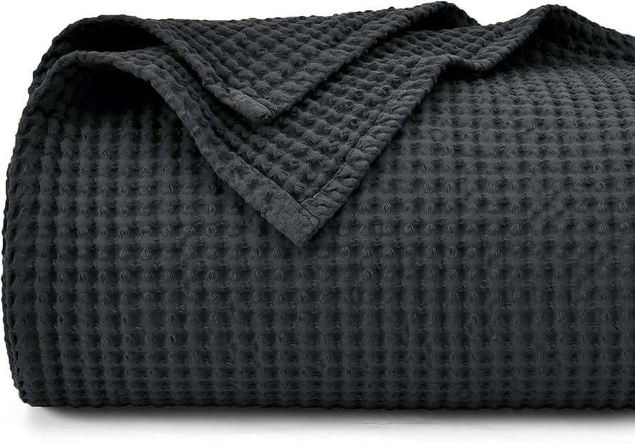 PHF 100% Cotton Waffle Weave Black Blanket Queen Size 90"x90"-Lightweight Washed Soft Breathable ... | Amazon (US)