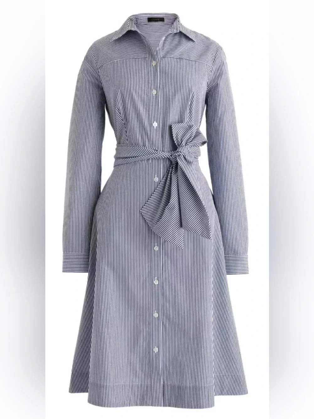 J. Crew Striped Shirt Dress Navy White Cotton Poplin Button Up Tie Belt Size 8 | Poshmark