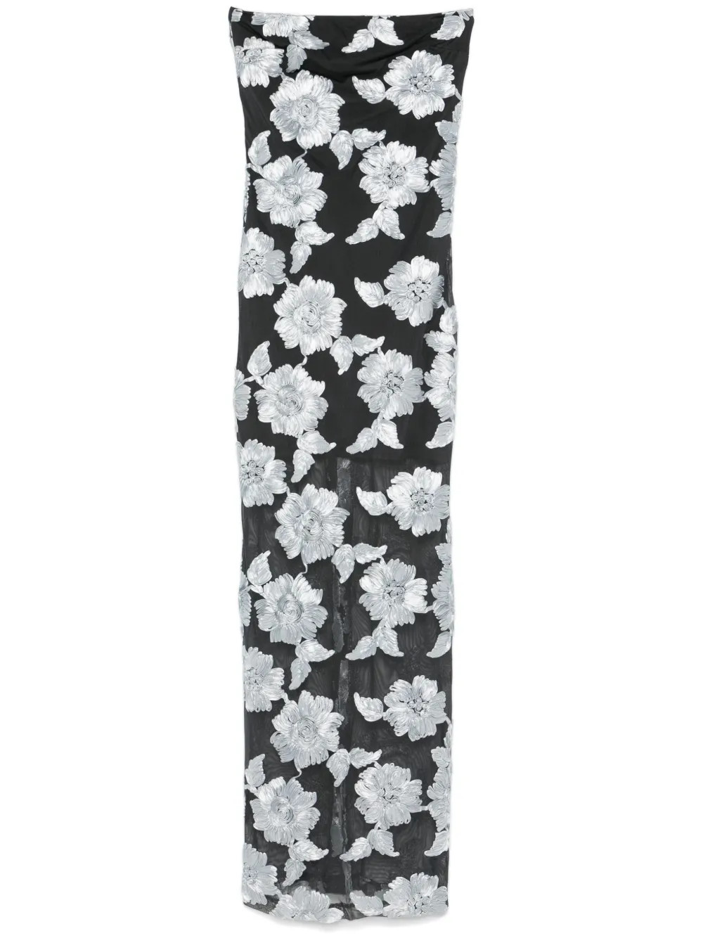ROTATE BIRGER CHRISTENSEN Flower Mesh Maxi Dress | Grey | FARFETCH UK | Farfetch Global