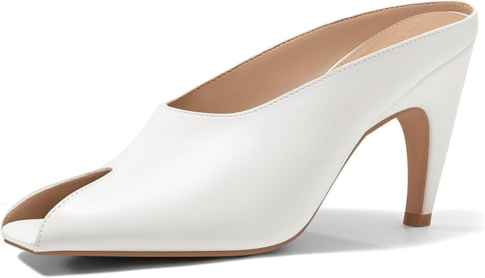 Coutgo Women's Kitten Heel Open Toe Slide Mules | Amazon (US)