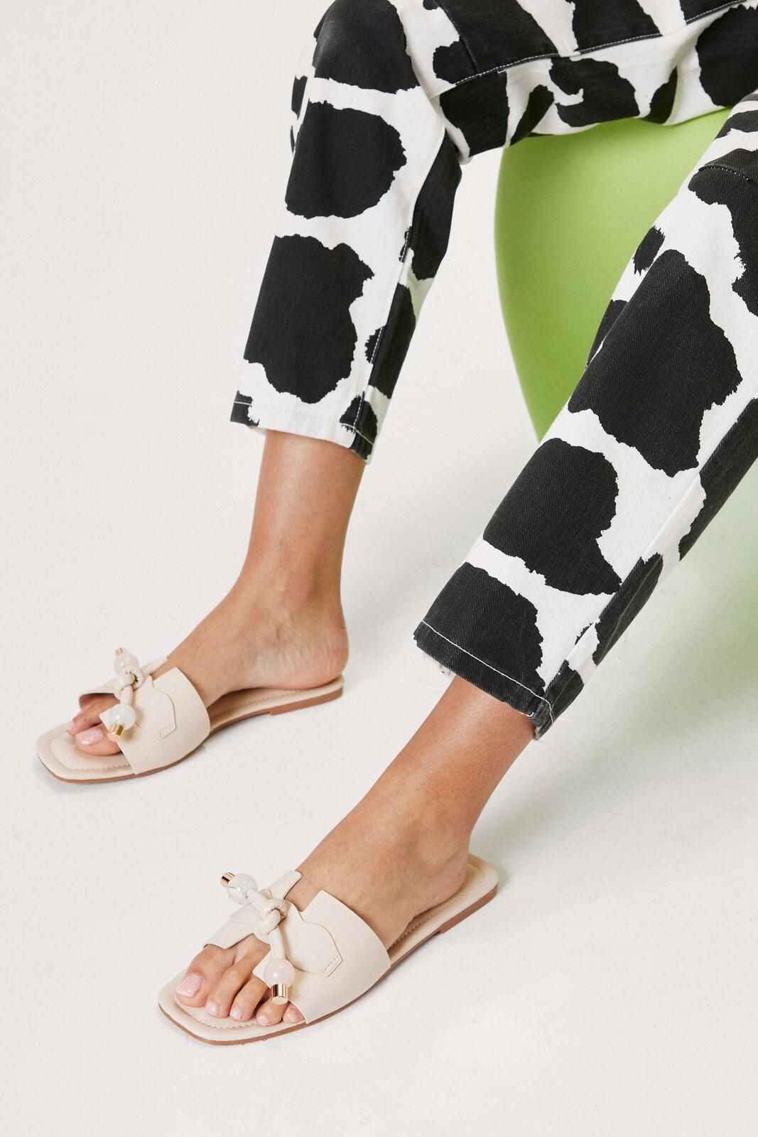 Faux Leather Open Toe Tie Flat Sandals | Nasty Gal (US)