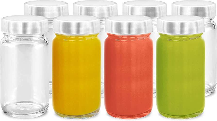 Juice Shot Bottles Set - Wide Mouth for Juicing, Beverage Storage, Liquids, 2 oz, Clear Glass wit... | Amazon (US)