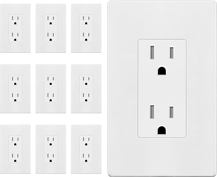 ENERLITES 10 Pack White Decorator Receptacle with Screwless Wall Plate, Standard Electrical Wall ... | Amazon (US)