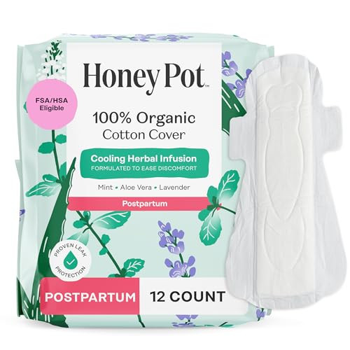 The Honey Pot Company - Herbal Postpartum Pads w/Wings - Infused w/Essential Oils for Cooling Effect, Organic Cotton Cover, & Ultra-Absorbent - Feminine Care - 12ct | Amazon (US)