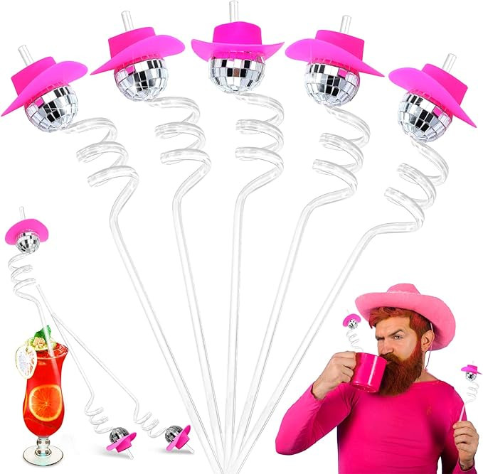Mirror Disco Ball Straws Silver 70s Disco Decorative Straws Mini Disco Cowboy Cowgirl Pink Hat St... | Amazon (US)