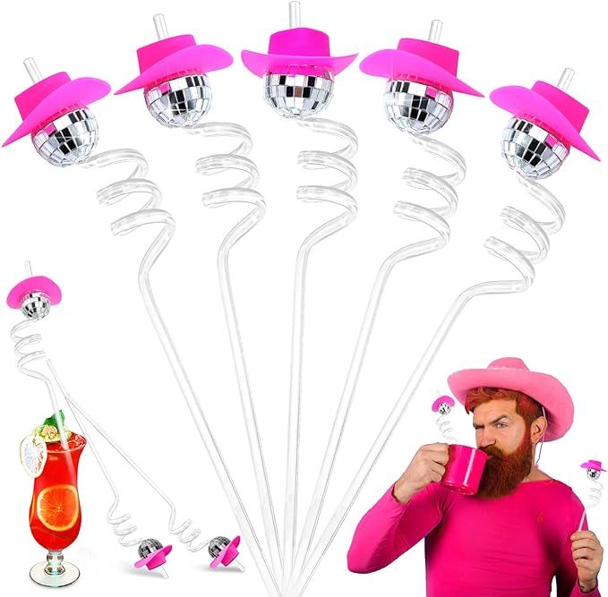 Mirror Disco Ball Straws Silver 70s Disco Decorative Straws Mini Disco Cowboy Cowgirl Pink Hat St... | Amazon (US)