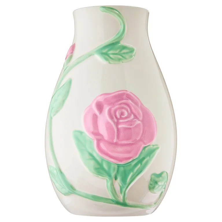 Mainstays 8" Floral Pink and White Ceramic Vase | Walmart (US)
