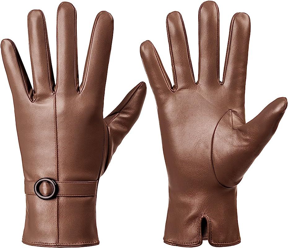 Womens Winter Leather Gloves Touchscreen Texting Warm Driving Lambskin Gloves | Amazon (US)