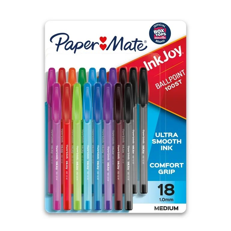 Paper Mate InkJoy 100ST Ballpoint Pens, Medium Point (1.0mm), Assorted, 18 Count | Walmart (US)