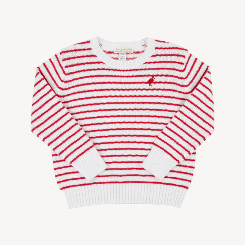 Isaac's Sweater - Richmond Red Stripe with Richmond Red Stork | The Beaufort Bonnet Company