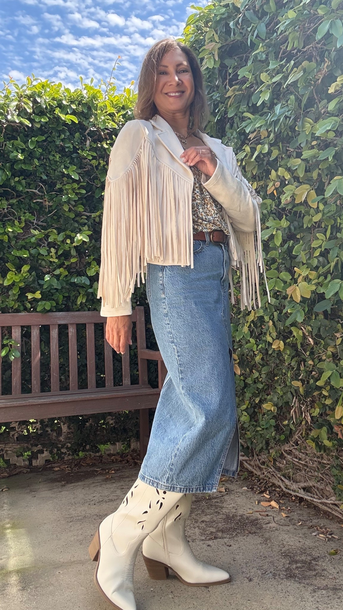 Wow! The fringe on this jacket is so much fun. Bring a western vibe to a skirt and blouse that are old favorites from my closet. Scroll to shop, and follow for more spring outfits 2026 inspiration.

#LTKmomlife #LTKOver40 #LTKSaleAlert