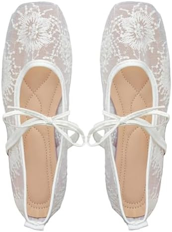 GORGLITTER Women's Floral Ballet Flats Embroidered Mesh Ballerina Shoes Bow Closed Toe Dress Shoe... | Amazon (US)