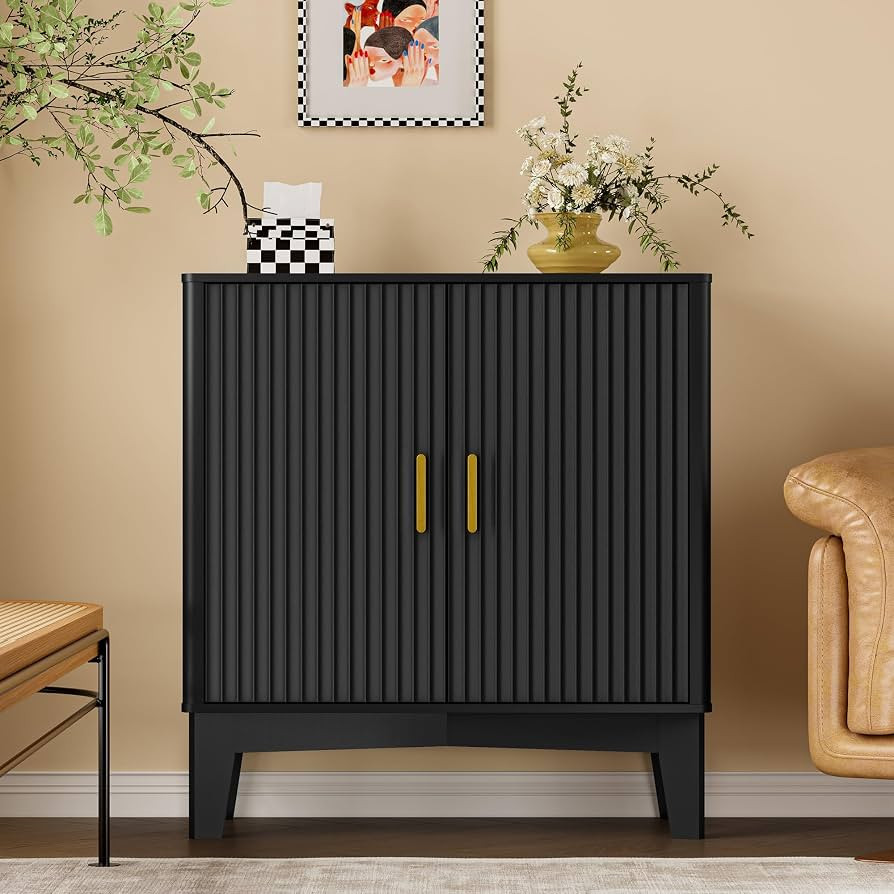 Storage Cabinet with Doors and Adjustable Shelf, Modern Fluted Sideboard Buffet Cabinet, Freestan... | Amazon (US)