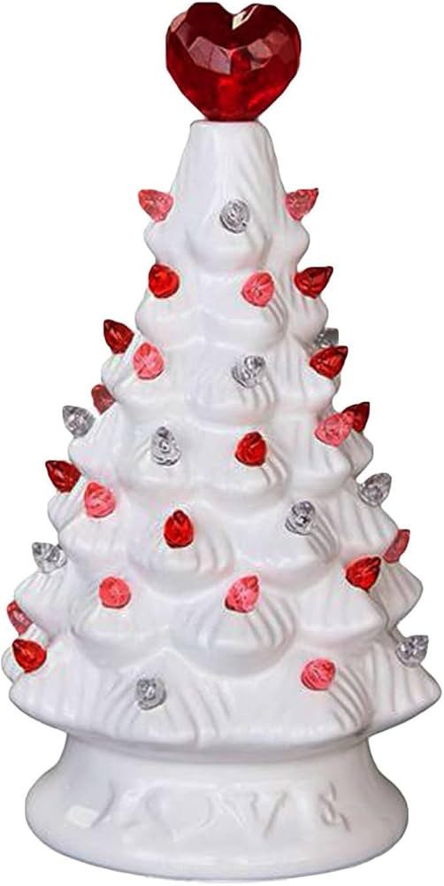 6.6inch Valentine's Day Ceramic Tree Lighted White Christmas Tree with Heart Topper and 2 Colors ... | Amazon (US)