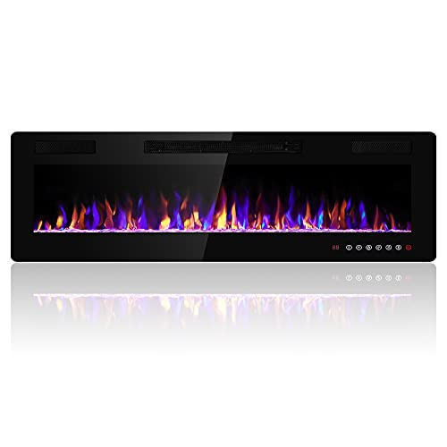 Electactic 60 inches Electric Fireplace Recessed and Wall Mounted, Fireplace Heater and Linear Fireplace, with Timer, Remote Control, Adjustable Flame Color, 750w/1500w, Black | Amazon (US)