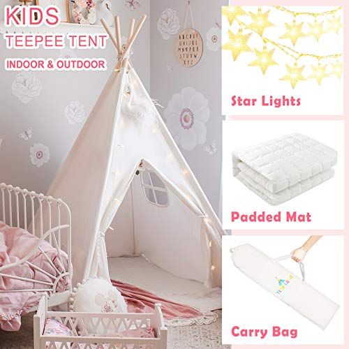 Kids Teepee Tent with Padded Mat & Light String& Carry Case- Kids Foldable Play Tent for Indoor O... | Amazon (US)