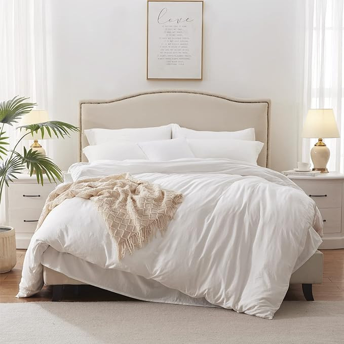 MILDLY Super Soft Duvet Cover - 100% Washed Microfiber White Comforter Cover Set 3 Pieces with Zi... | Amazon (US)