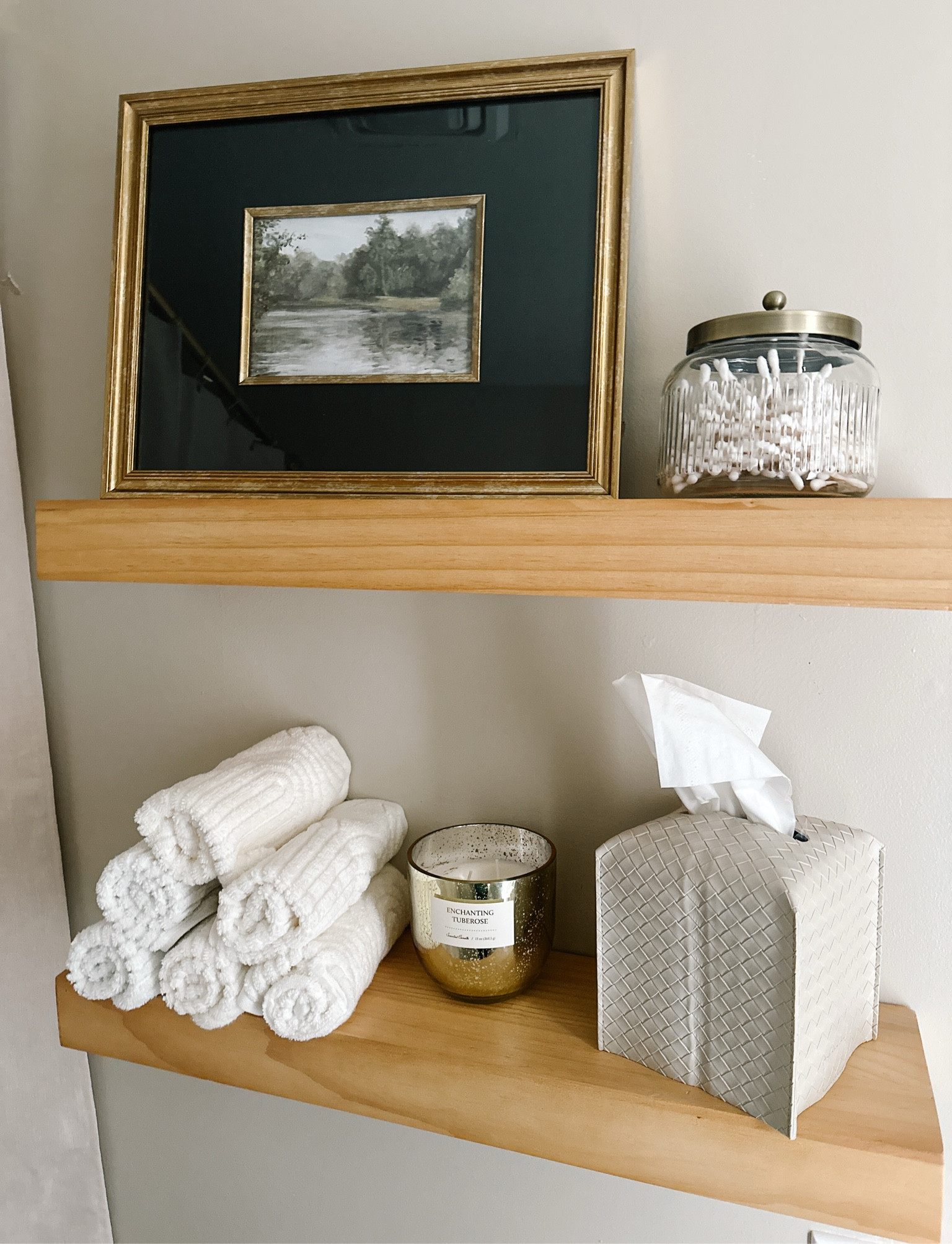 I’ve been working on bathroom shelving. I like to add a pop of color to this area for every season. 

#LTKHome #LTKFindsUnder50