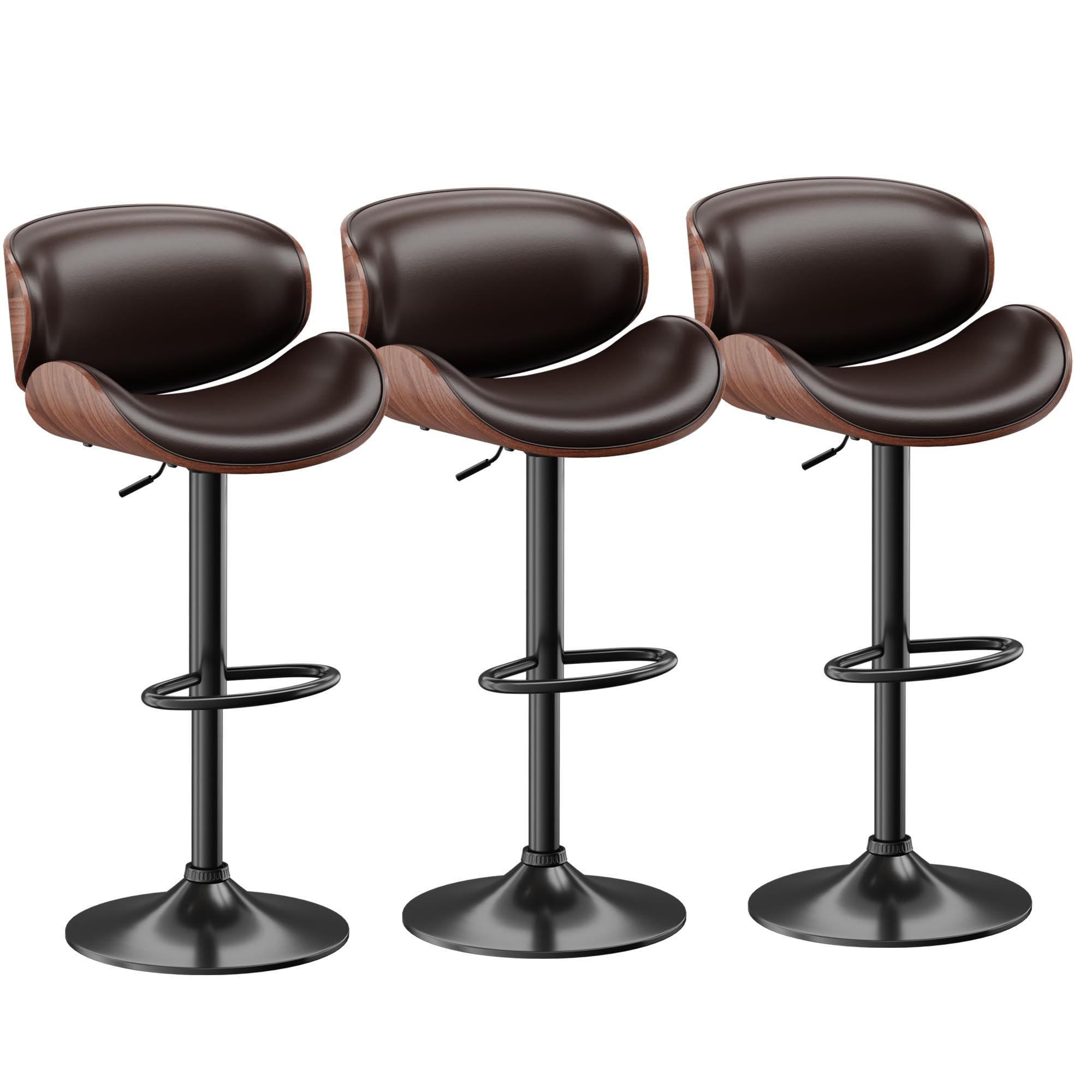 Bar Stools Set of 3, Adjustable Swivel Barstools Mid-Century Modern PU Leather Counter Height Bar... | Amazon (CA)