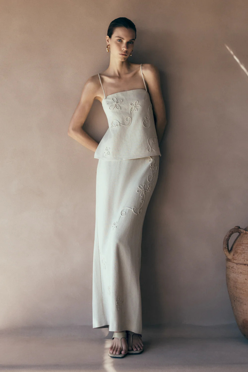 Casey Linen Embroidered Maxi Skirt - Natural | Meshki (APAC)