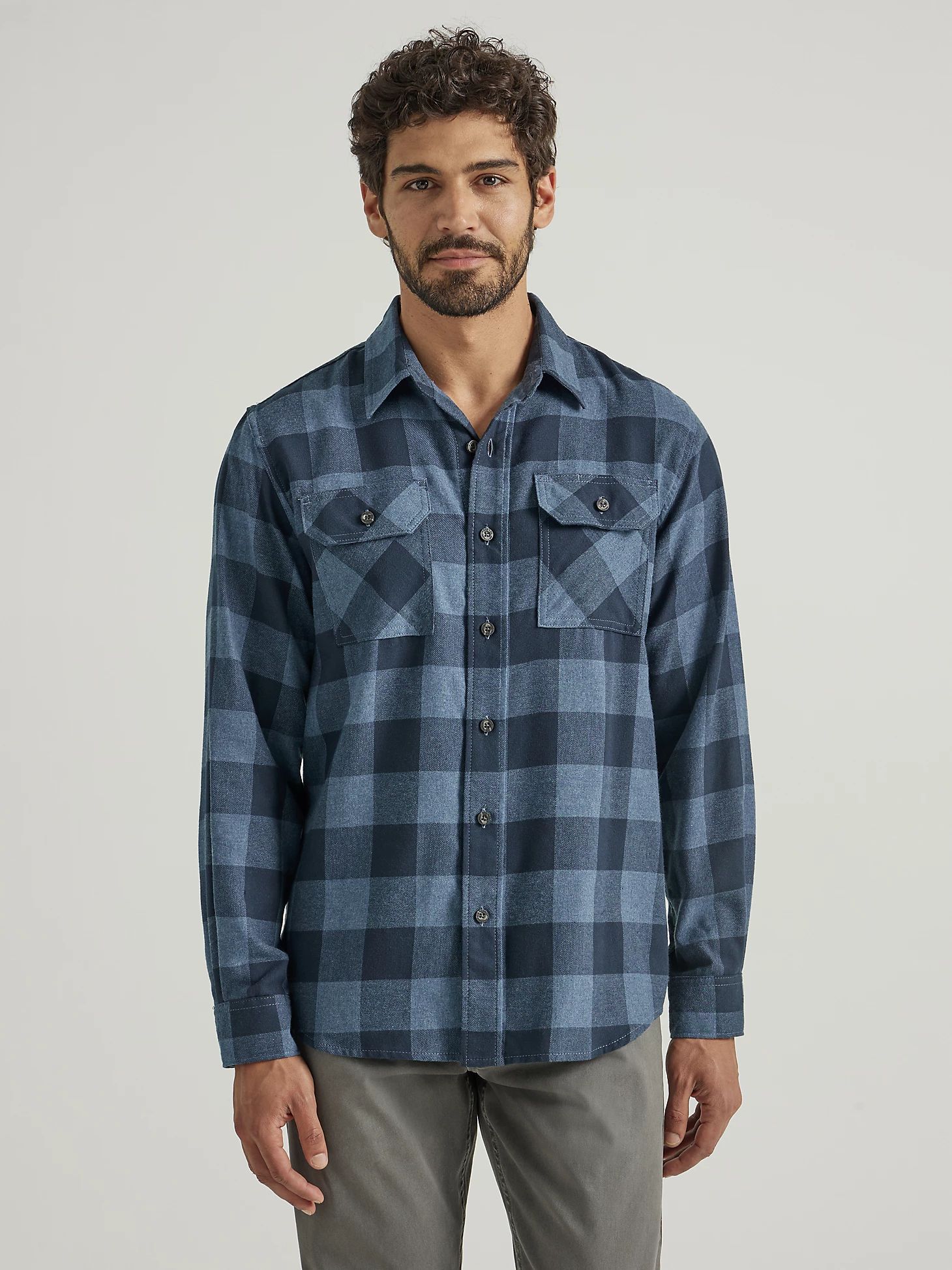Men's Wrangler® Flannel Plaid Shirt in Sargasso Sea | Wrangler