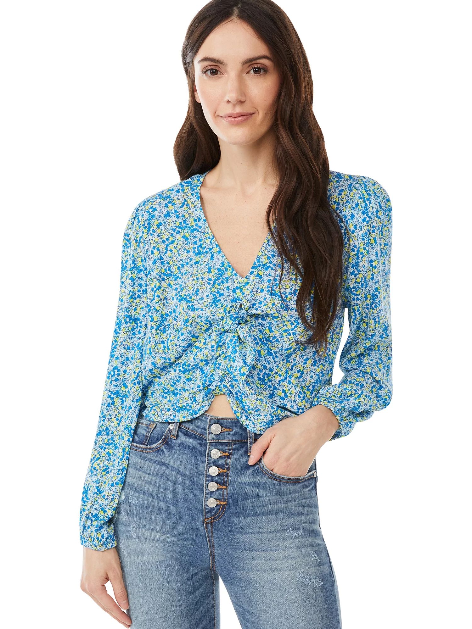 Scoop Women's V-Neck Knot Front Top - Walmart.com | Walmart (US)