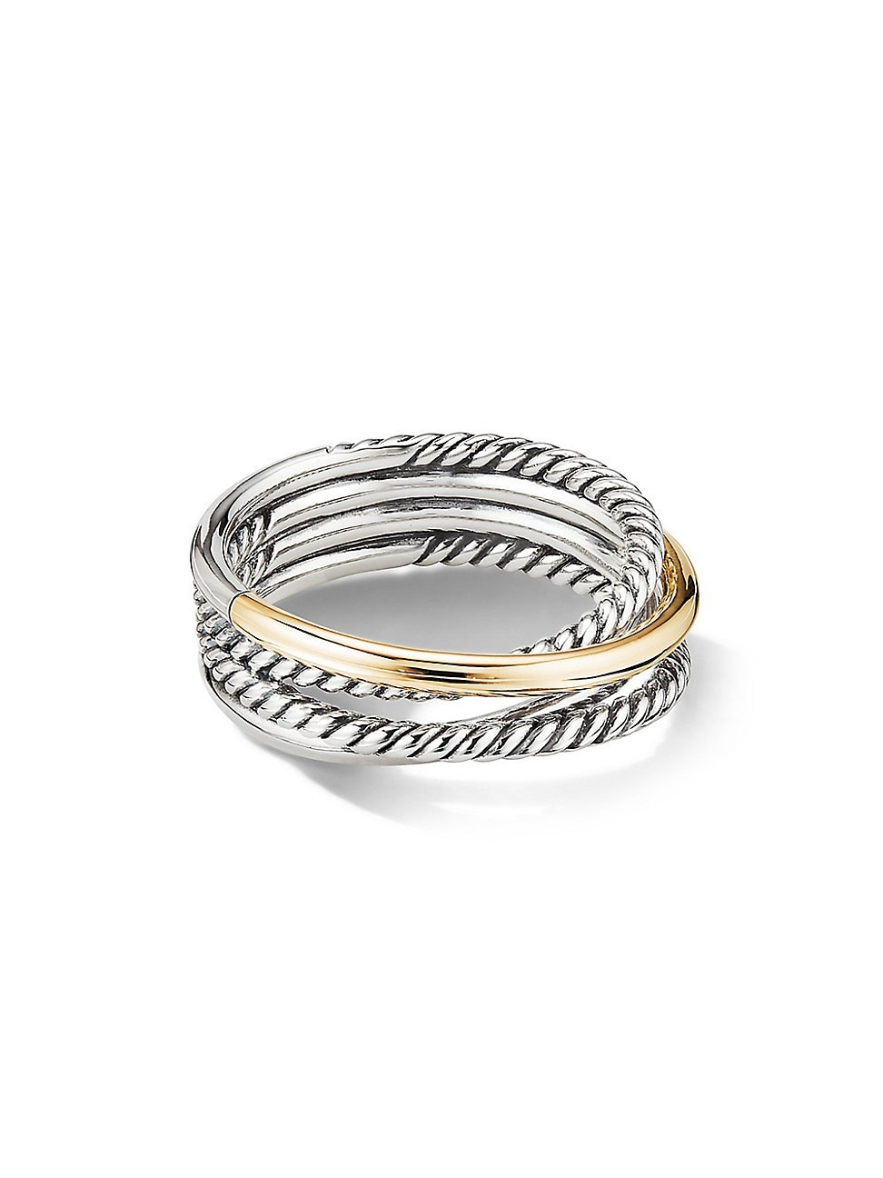 Women's Crossover Band Ring with 18K Yellow Gold - Silver - Size 10 | Saks Fifth Avenue