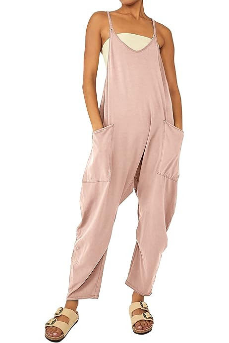 DEEP SELF Women's Loose Casual V Neck Sleeveless Jumpsuits Adjustable Spaghetti Straps Harem Long Pa | Amazon (US)