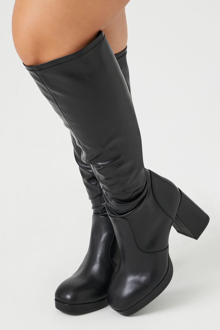 Faux Leather Block Heel Boots (Wide) | Forever 21 (US)
