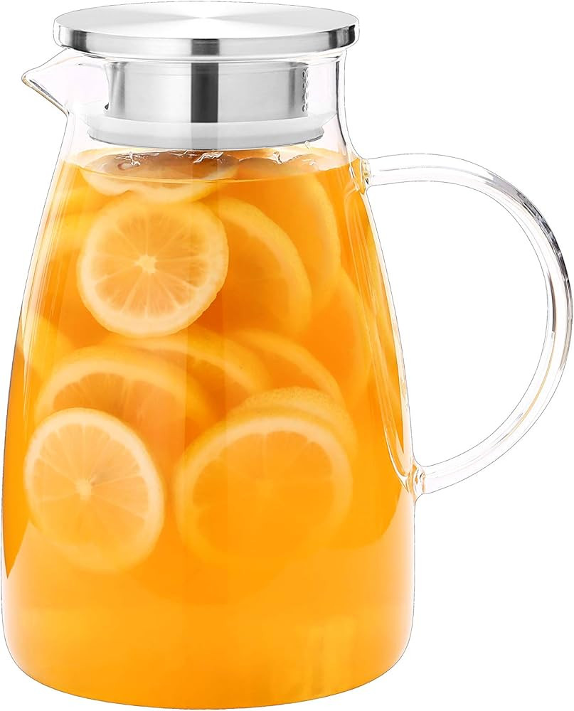 Apexstone 2 Liter 68 Ounces Glass Water Pitcher with Lid and Handle, Iced Tea Pitcher, Glass Juic... | Amazon (US)