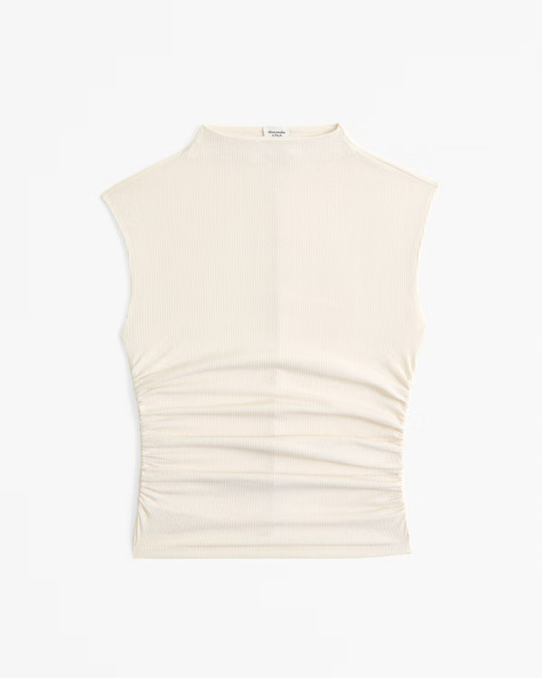The A&F Paloma Mesh Rib Crepe Top | Abercrombie & Fitch (US)