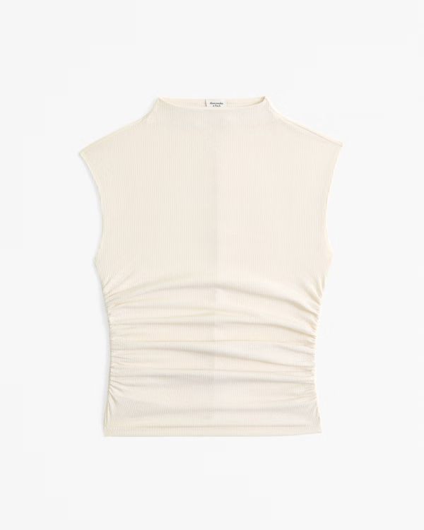 Women's The A&F Paloma Mesh Rib Crepe Top | Women's Tops | Abercrombie.com | Abercrombie & Fitch (US)