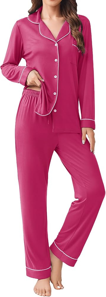 Ekouaer Womens Pajamas Set 2 Piece Button Down Pjs Soft Long Sleeve Top and Pants Sleepwear Set L... | Amazon (US)