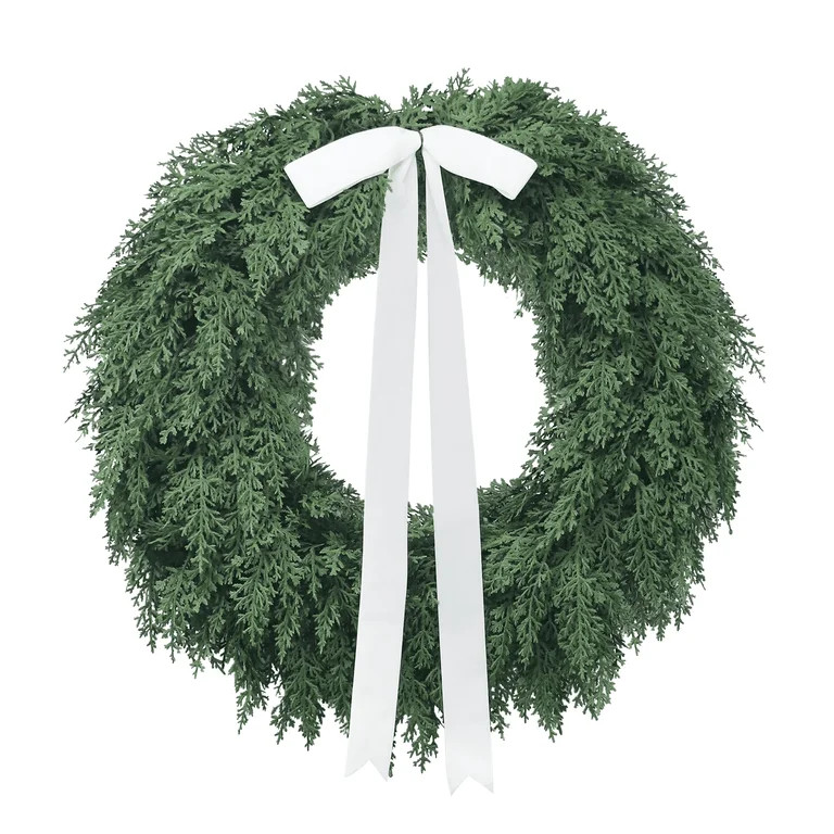 Evergreen Natural Feel Cedar Artificial Christmas Wreath, Green, 17.7", Christmas Wreath, Front D... | Walmart (US)
