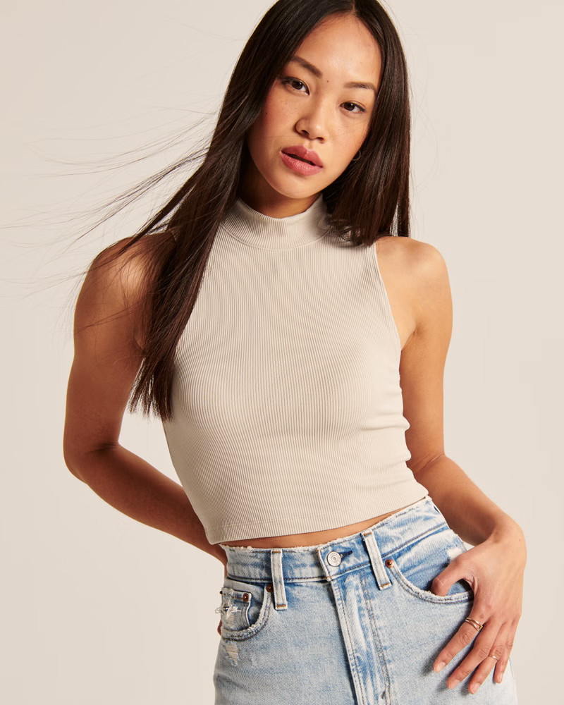 Women's Seamless Ribbed Mockneck Top | Women's Tops | Abercrombie.com | Abercrombie & Fitch (US)