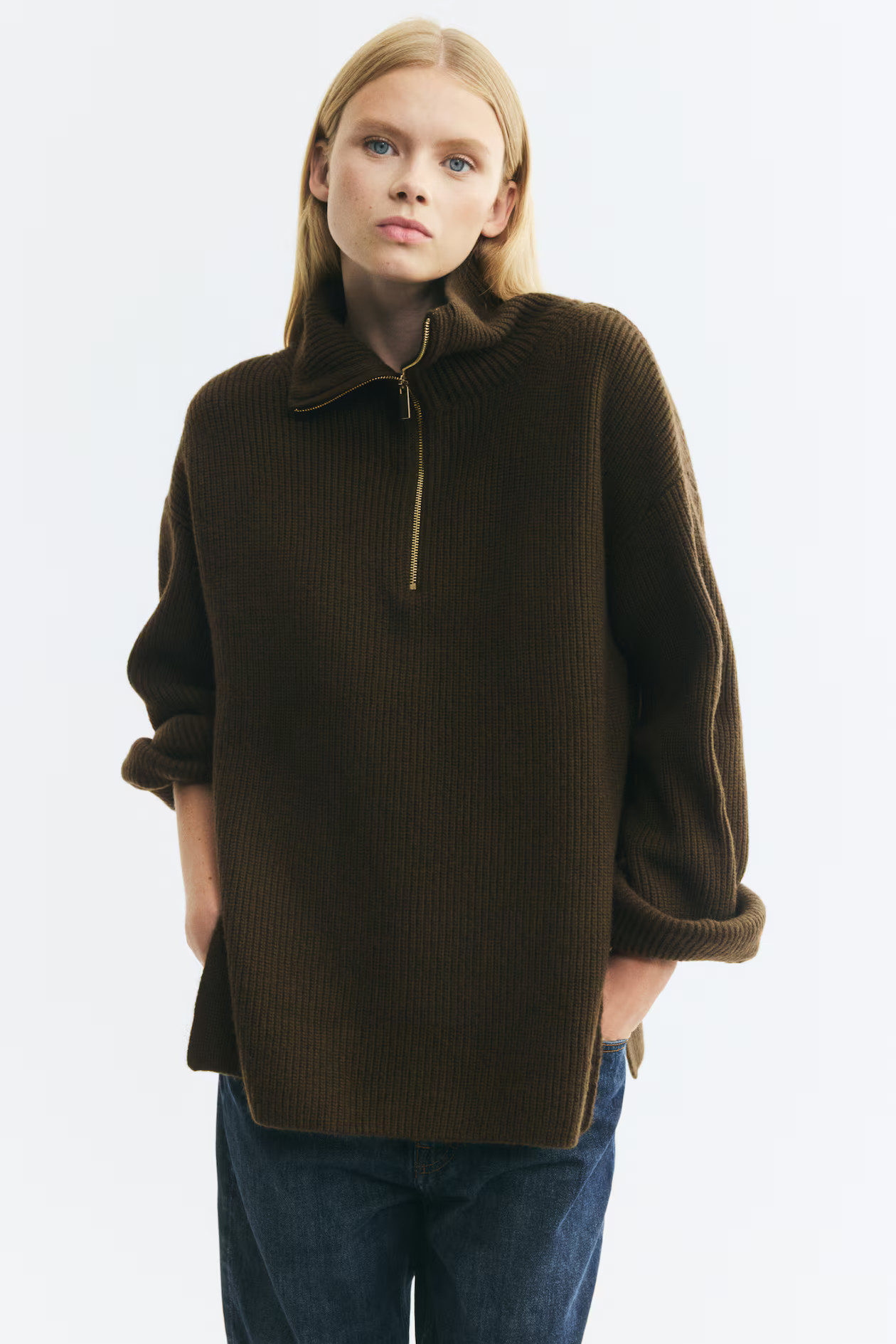 Langer Pullover mit Zipper | H&M (DE, AT, CH, NL, FI)